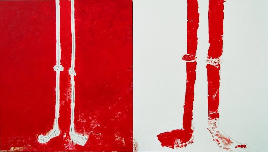 Par ici et par là - Diptique, acrylique sur bois - 2x 65x74cm - 2003-2004 | Sylvie Malfait Carakehian